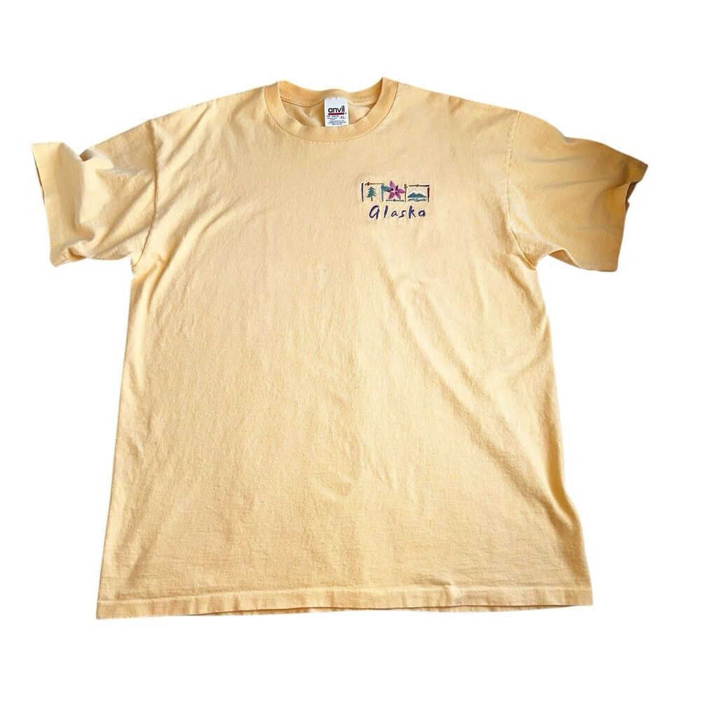 Vintage Anvil Single Stitch Orange Embroidered Alaska T-Shirt USA Made Womens XL